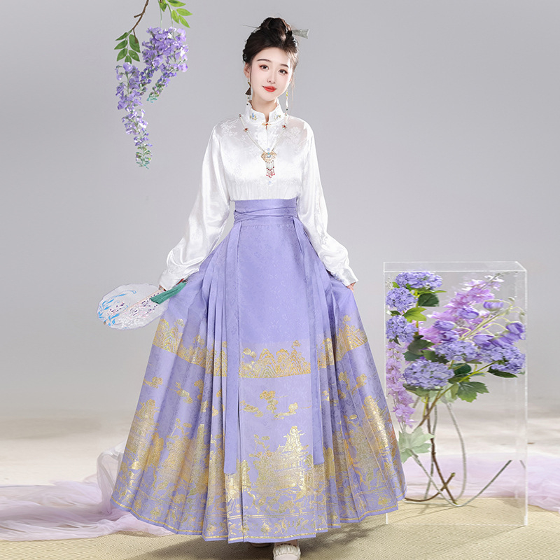 Nova originalna Hanfu suknja sa zlatom i srebrom, dizajn konjske glave, jacquard vezenje, kineski stil