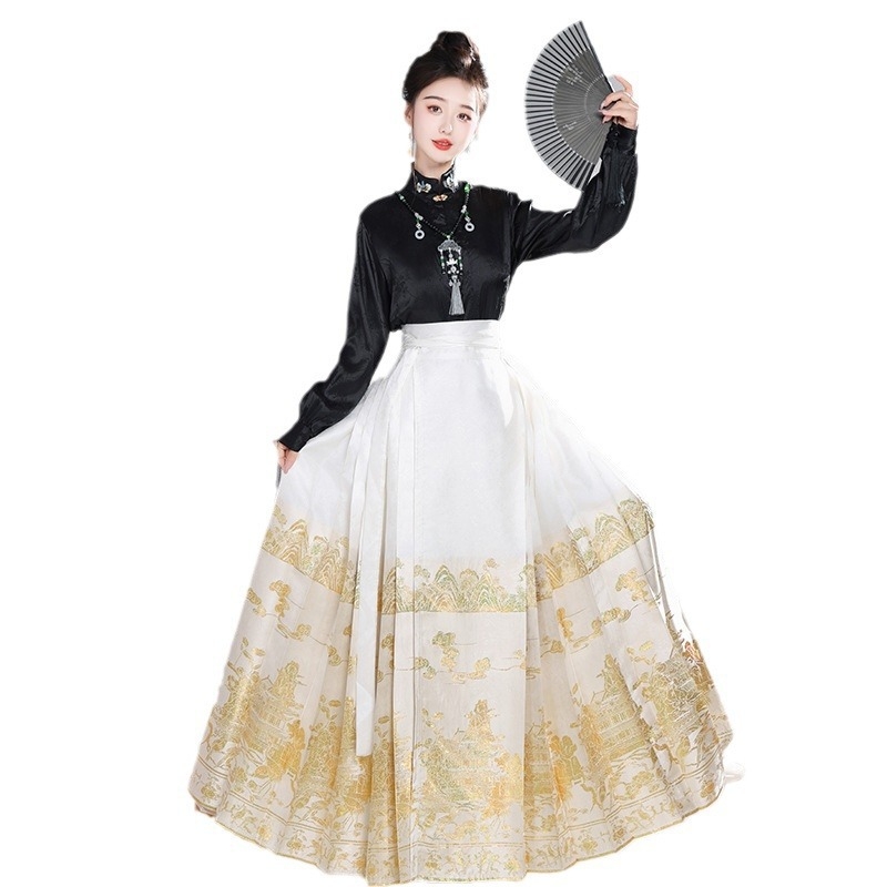 Nova originalna Hanfu suknja sa zlatom i srebrom, dizajn konjske glave, jacquard vezenje, kineski stil
