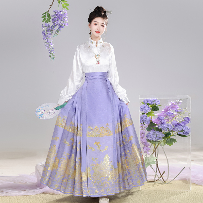 Nova originalna Hanfu suknja sa zlatom i srebrom, dizajn konjske glave, jacquard vezenje, kineski stil