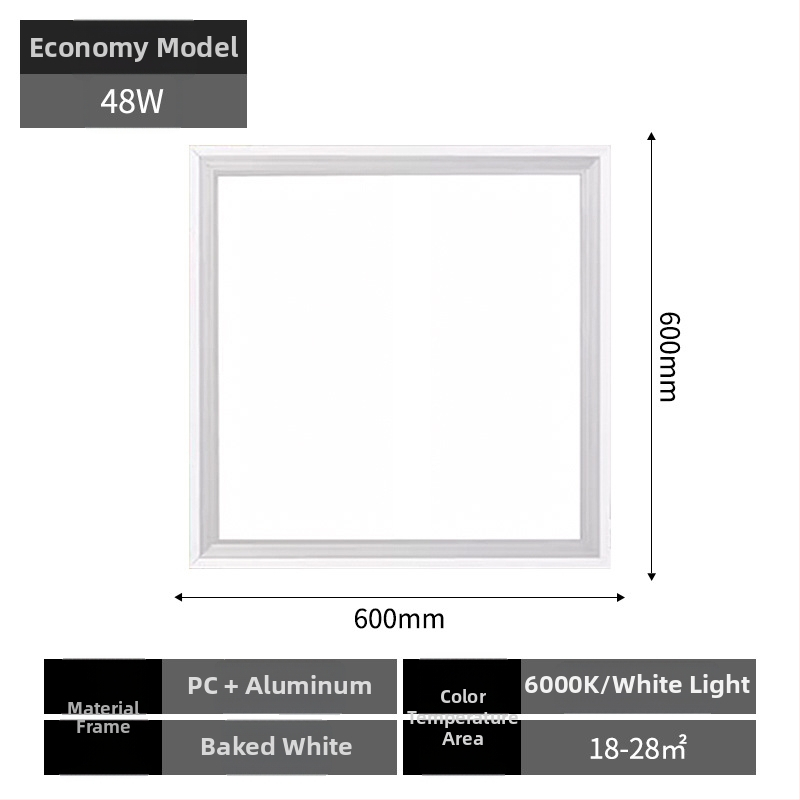 Integrované LED ploché panelové svietidlo na strop, 600×600 mm, hliníkové puzdro, nie stmievateľné, životnosť 30 000 h