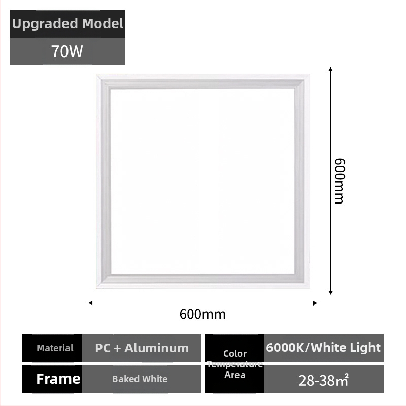 Integrované LED ploché panelové svietidlo na strop, 600×600 mm, hliníkové puzdro, nie stmievateľné, životnosť 30 000 h