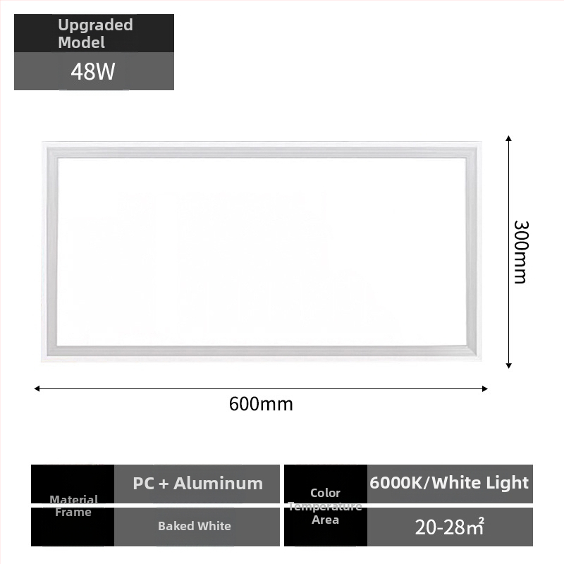 Integrované LED ploché panelové svietidlo na strop, 600×600 mm, hliníkové puzdro, nie stmievateľné, životnosť 30 000 h