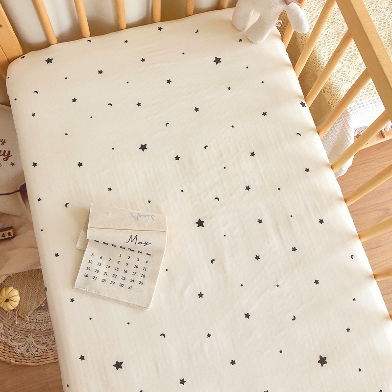 Nou-născut bebeluș: 100% bumbac, clasă A, cearșaf cu elastic, tifon pentru saltea, set de pat pentru copii cu husă de pat și cearșaf patchwork