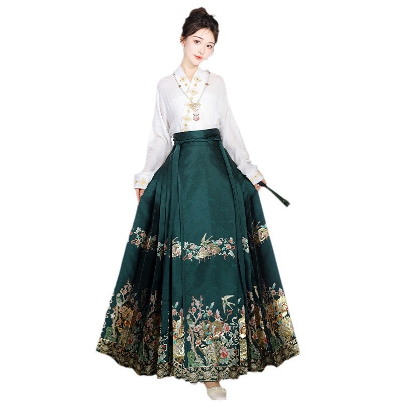 Κόκκινο σετ Hanfu για αρραβώνα με φλοράλ χρυσή κεντητή διακόσμηση, νέο κινεζικό στυλ, σατέν ύφασμα