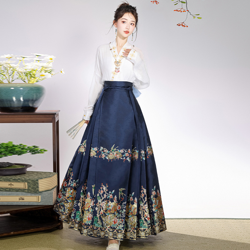 Κόκκινο σετ Hanfu για αρραβώνα με φλοράλ χρυσή κεντητή διακόσμηση, νέο κινεζικό στυλ, σατέν ύφασμα