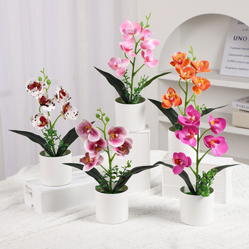 Phalaenopsis umelá orchidea – stolová ozdoba, plastová dekoratívna rastlina, rekvizita na fotografovanie, kancelárska dekorácia
