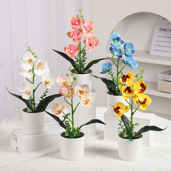 Phalaenopsis umelá orchidea – stolová ozdoba, plastová dekoratívna rastlina, rekvizita na fotografovanie, kancelárska dekorácia