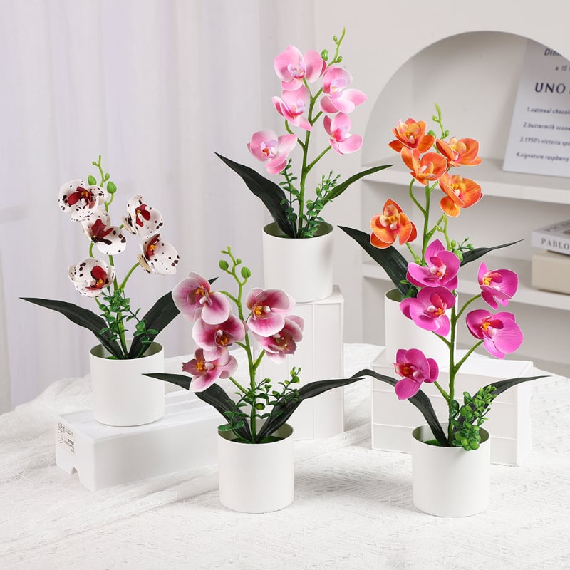Phalaenopsis umelá orchidea – stolová ozdoba, plastová dekoratívna rastlina, rekvizita na fotografovanie, kancelárska dekorácia