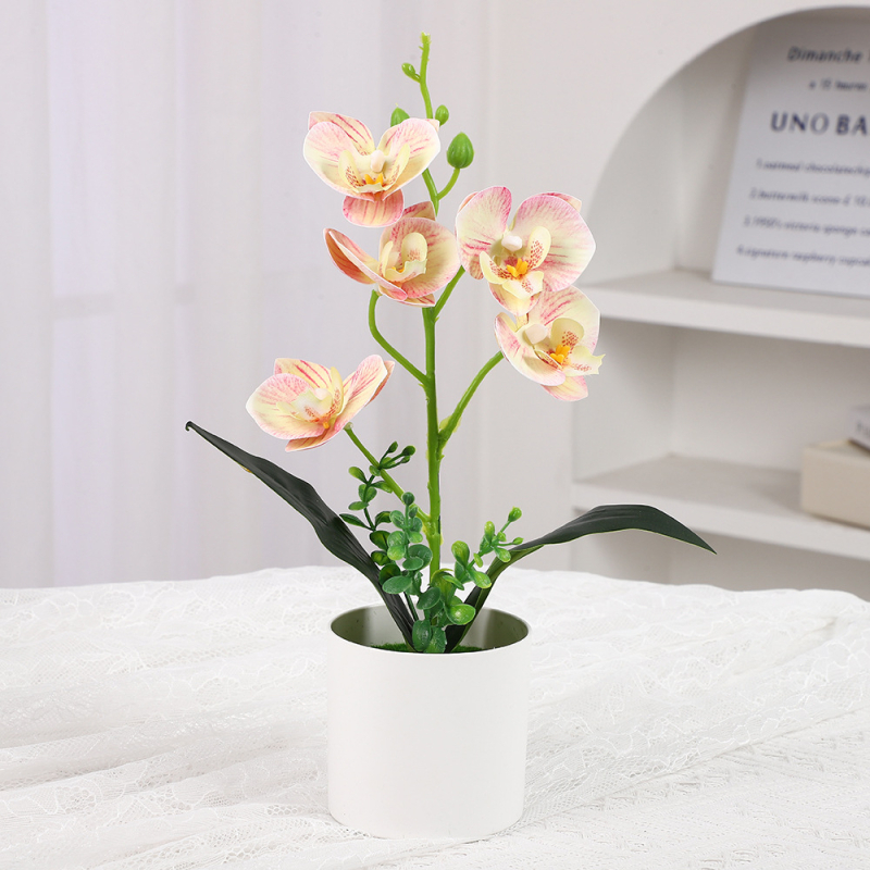 Phalaenopsis umelá orchidea – stolová ozdoba, plastová dekoratívna rastlina, rekvizita na fotografovanie, kancelárska dekorácia