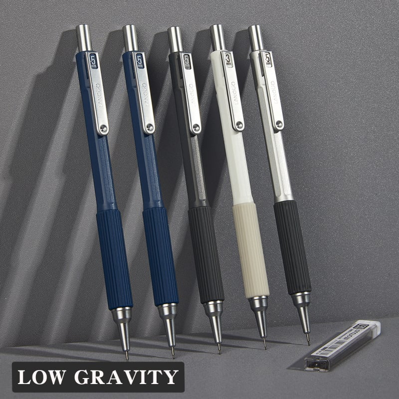 Kovový mechanický ceruzka 0.5 mm s ergonómickým dizajnom nízkeho ťažiska a tlačidlovým posúvaním grafitu