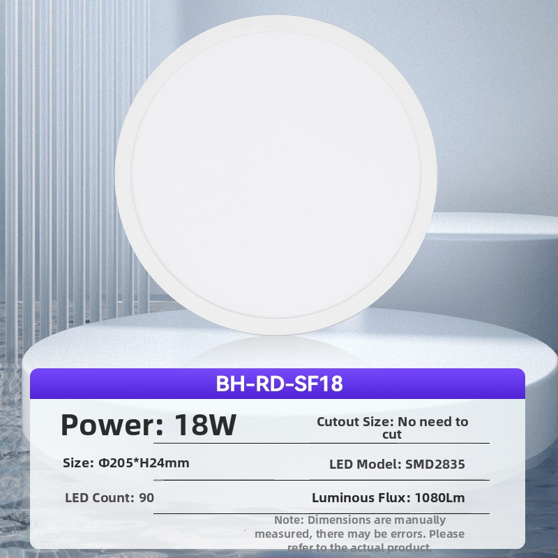 Ultra tenký povrchovo montovaný LED panel svetlo so tri farebné odtiene, integrovaný do stropu pre chodby a kancelárie.