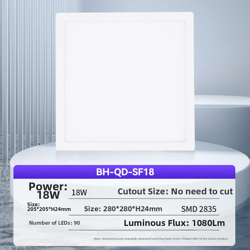 Ultra tenký povrchovo montovaný LED panel svetlo so tri farebné odtiene, integrovaný do stropu pre chodby a kancelárie.