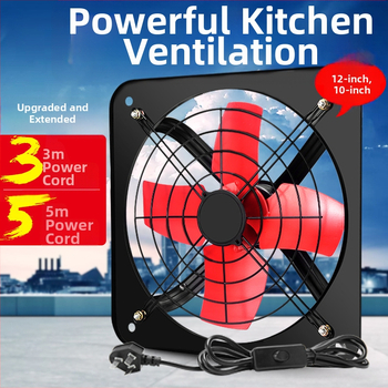 Kuchynský výfukový ventilátor, oknom montáž, 12-palcový, výkonný a tichý nástenný ventil