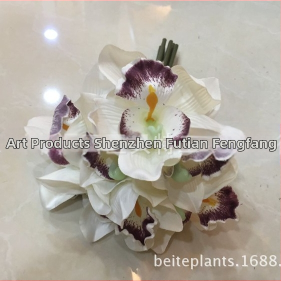 Umelá kytica kvetov s cymbidium orchideou, ružami a pivóniami pre svadby a domácu výzdobu