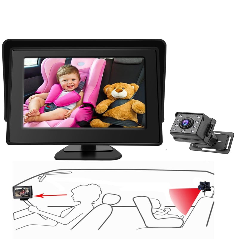 4,3-inčni HD noćni vid auto monitor za bebe s kamerom ogledala
