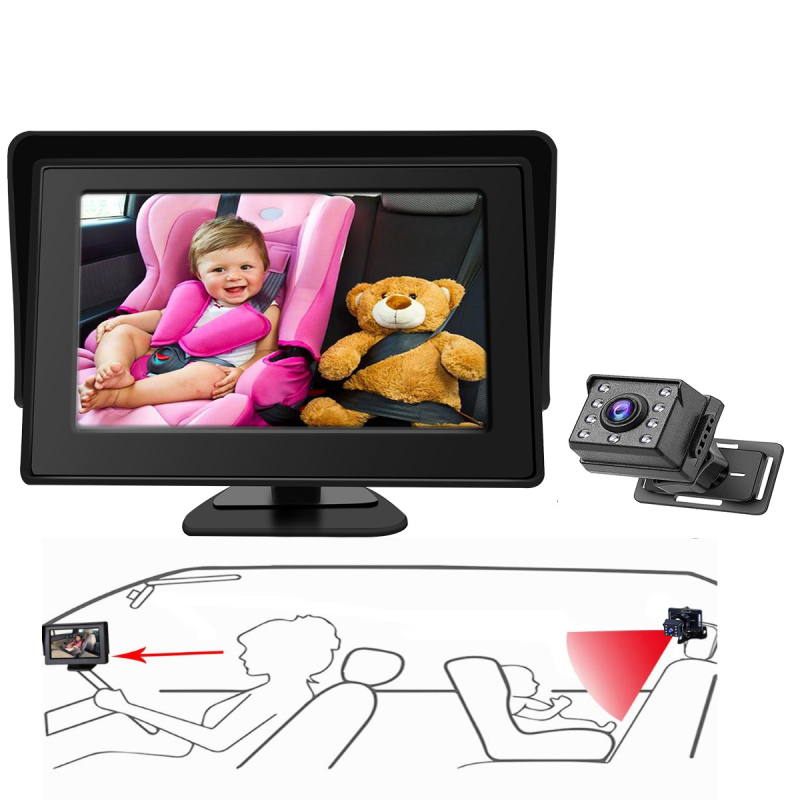 4,3-inčni HD noćni vid auto monitor za bebe s kamerom ogledala