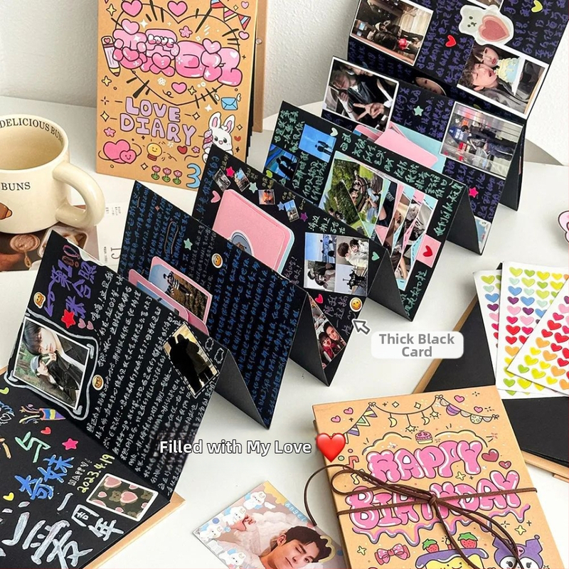 DIY fotoalbum s akordeónovým zložením, ručne vyrobené pamätné album pre páry a najlepšie kamarátky, darček k narodeninám