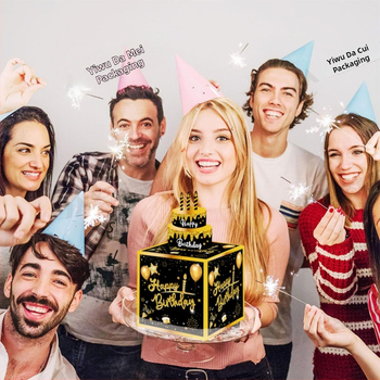 Čierno-zlatá pokladnička na peniaze pre párty dekoráciu – Halloween a Vianoce, papierová rekvizita