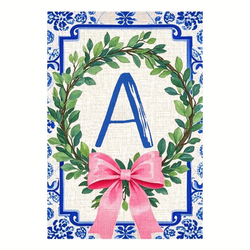 Zástava s iniciálami priezviska v čínskom štýle, mašľový uzol – vonkajšia dekorácia dvora, 30×45 cm, polyester