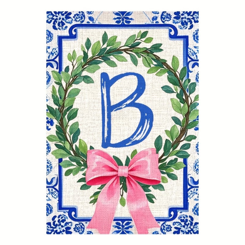Zástava s iniciálami priezviska v čínskom štýle, mašľový uzol – vonkajšia dekorácia dvora, 30×45 cm, polyester