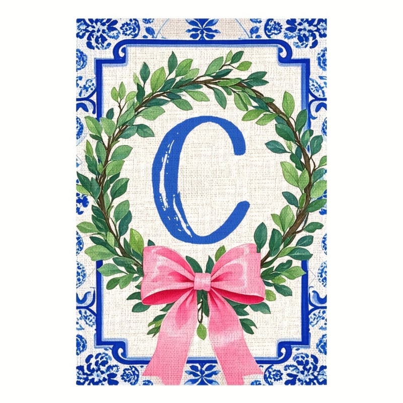 Zástava s iniciálami priezviska v čínskom štýle, mašľový uzol – vonkajšia dekorácia dvora, 30×45 cm, polyester
