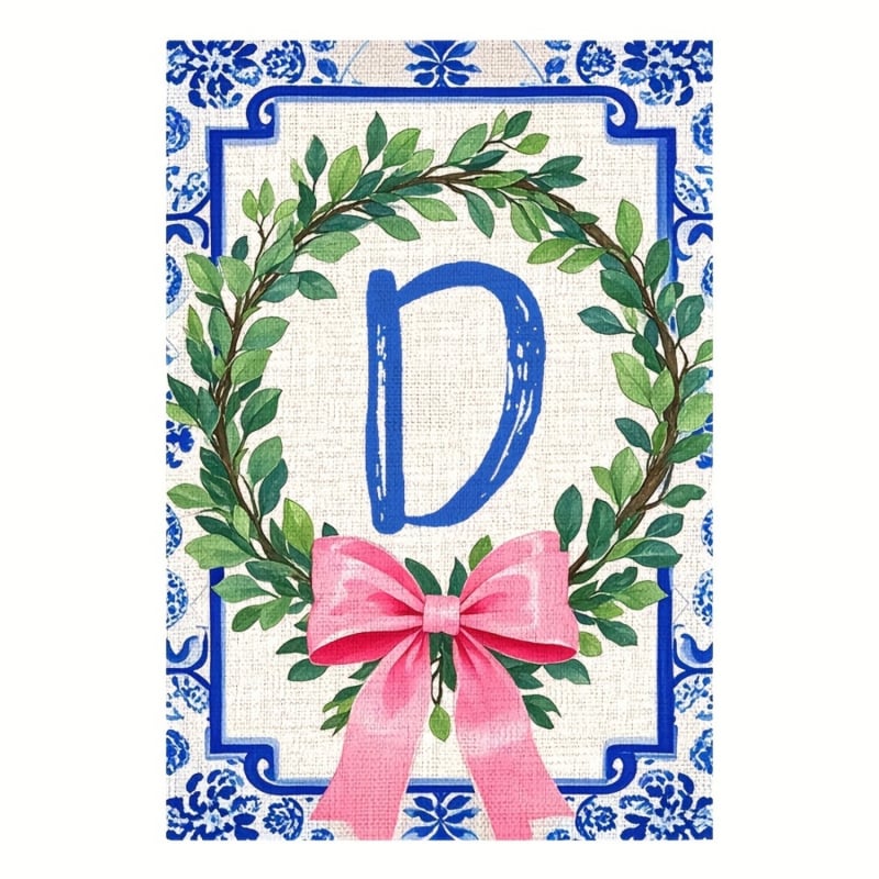 Zástava s iniciálami priezviska v čínskom štýle, mašľový uzol – vonkajšia dekorácia dvora, 30×45 cm, polyester