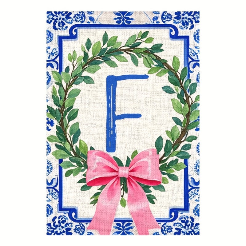 Zástava s iniciálami priezviska v čínskom štýle, mašľový uzol – vonkajšia dekorácia dvora, 30×45 cm, polyester