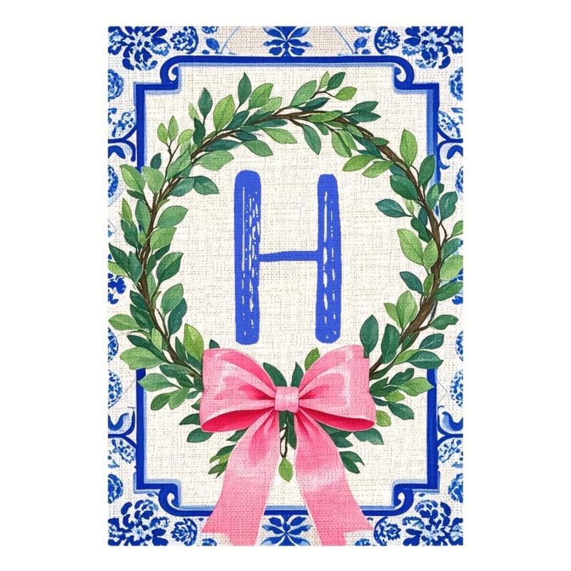 Zástava s iniciálami priezviska v čínskom štýle, mašľový uzol – vonkajšia dekorácia dvora, 30×45 cm, polyester