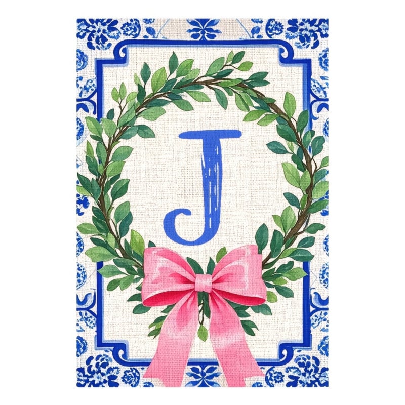 Zástava s iniciálami priezviska v čínskom štýle, mašľový uzol – vonkajšia dekorácia dvora, 30×45 cm, polyester