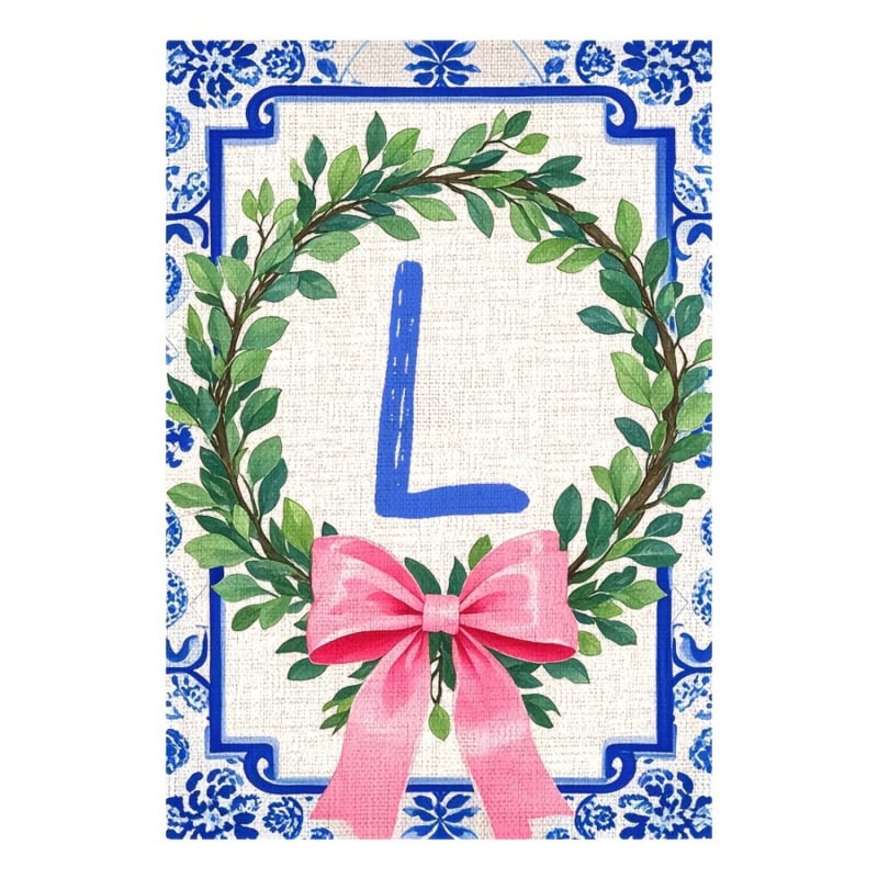 Zástava s iniciálami priezviska v čínskom štýle, mašľový uzol – vonkajšia dekorácia dvora, 30×45 cm, polyester