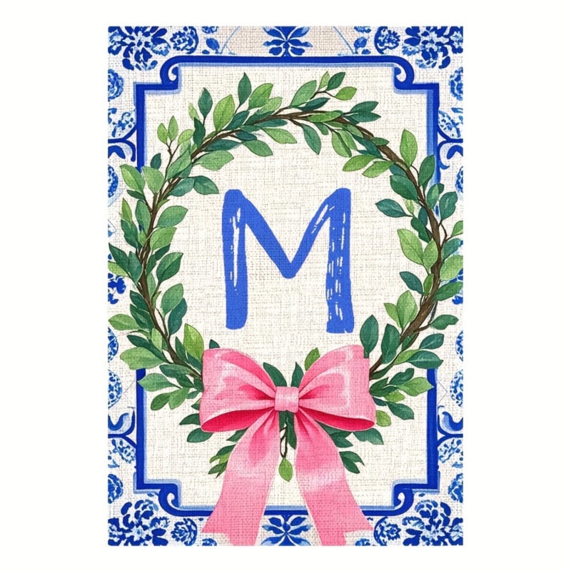 Zástava s iniciálami priezviska v čínskom štýle, mašľový uzol – vonkajšia dekorácia dvora, 30×45 cm, polyester