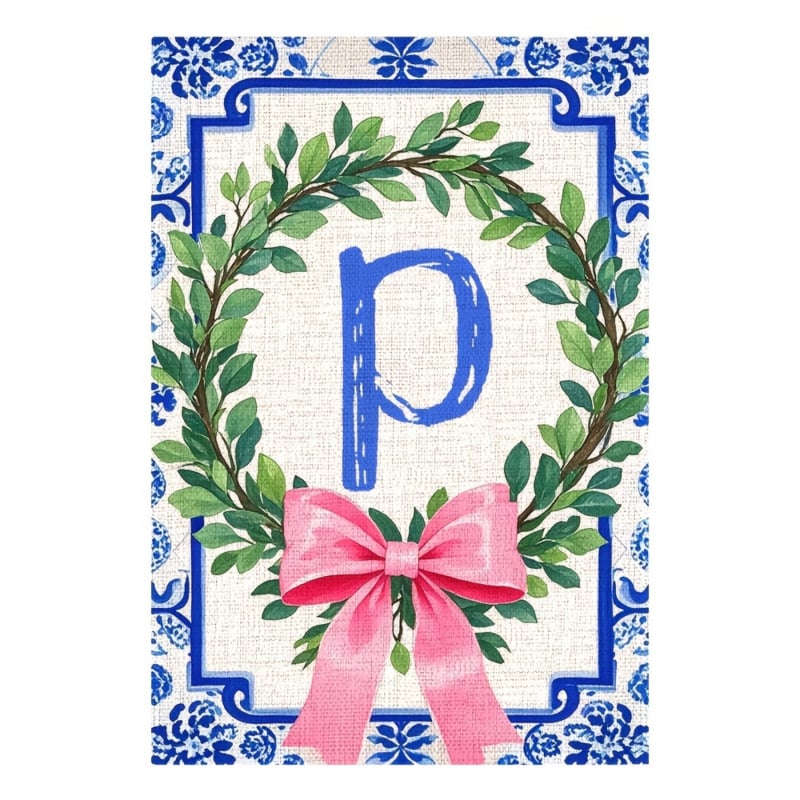 Zástava s iniciálami priezviska v čínskom štýle, mašľový uzol – vonkajšia dekorácia dvora, 30×45 cm, polyester