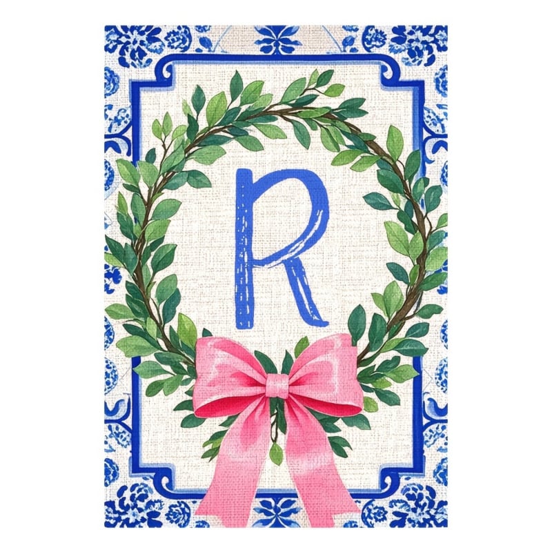 Zástava s iniciálami priezviska v čínskom štýle, mašľový uzol – vonkajšia dekorácia dvora, 30×45 cm, polyester