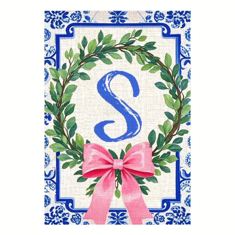 Zástava s iniciálami priezviska v čínskom štýle, mašľový uzol – vonkajšia dekorácia dvora, 30×45 cm, polyester