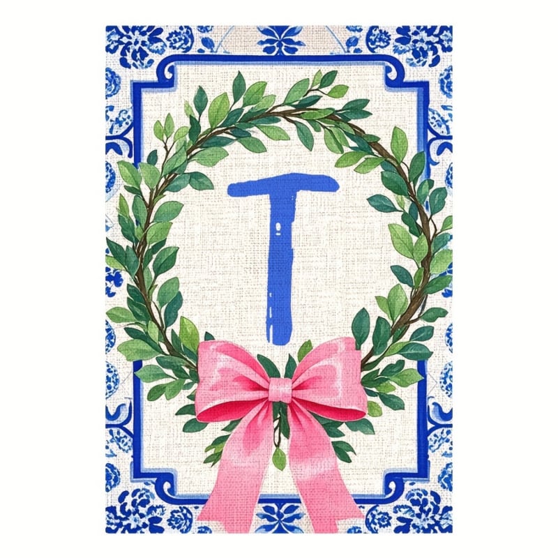 Zástava s iniciálami priezviska v čínskom štýle, mašľový uzol – vonkajšia dekorácia dvora, 30×45 cm, polyester