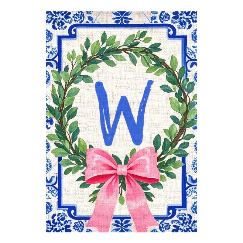 Zástava s iniciálami priezviska v čínskom štýle, mašľový uzol – vonkajšia dekorácia dvora, 30×45 cm, polyester