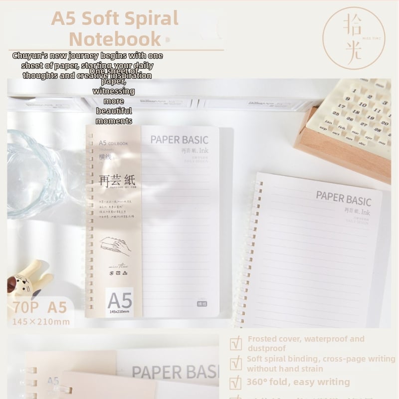 Pick up the light Reed paper A5 σημειωματάριο με σπειροδεμένο δέσιμο, φορητό με πλευρικό άνοιγμα
