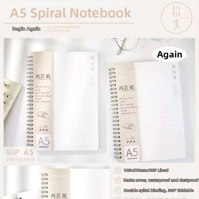 Pick up the light Reed paper A5 σημειωματάριο με σπειροδεμένο δέσιμο, φορητό με πλευρικό άνοιγμα