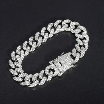 Hip-hop ogrlica od legure s rhinestones, 14 mm kubanska lanac, unisex, kratki stil