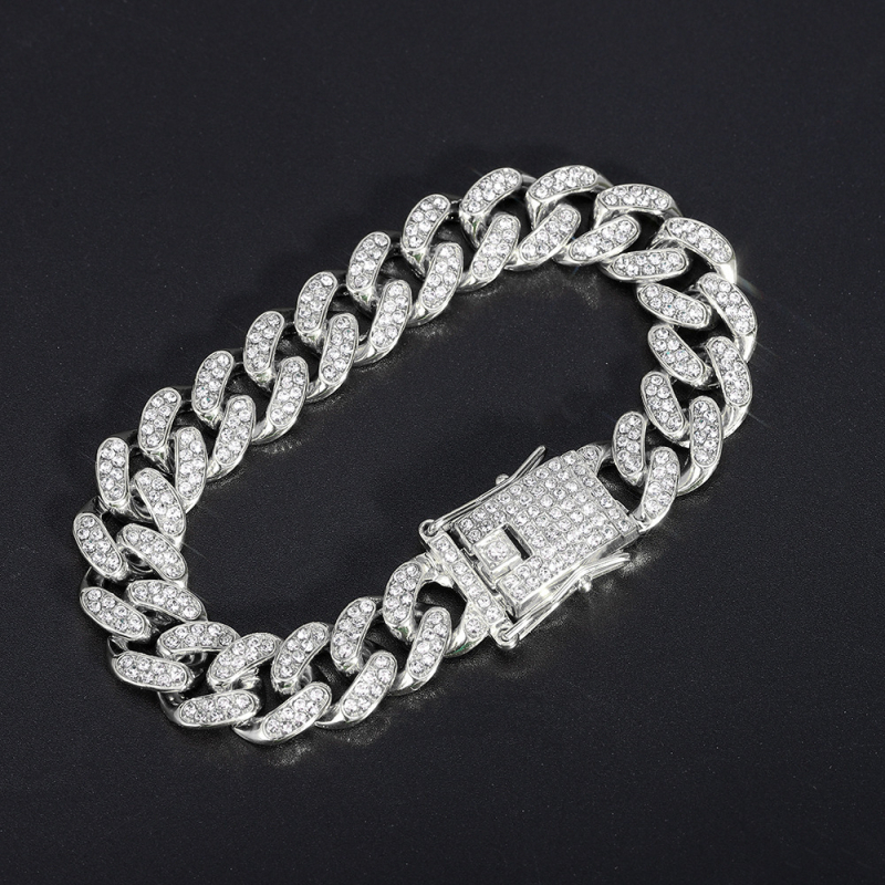 Hip-hop ogrlica od legure s rhinestones, 14 mm kubanska lanac, unisex, kratki stil
