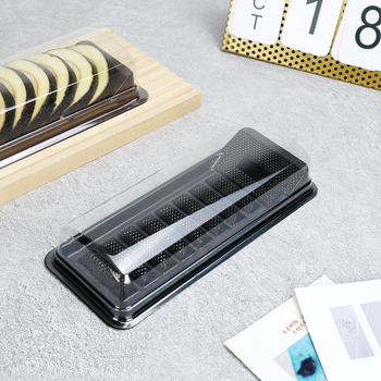 Trapezoidálna krabica na balenie koláčových rolov pre dlhé Swiss rolky, rolky s tigrom vzorom, sushi rolky, nakrájané plátky, priehľadná plastová krabička na pečivo