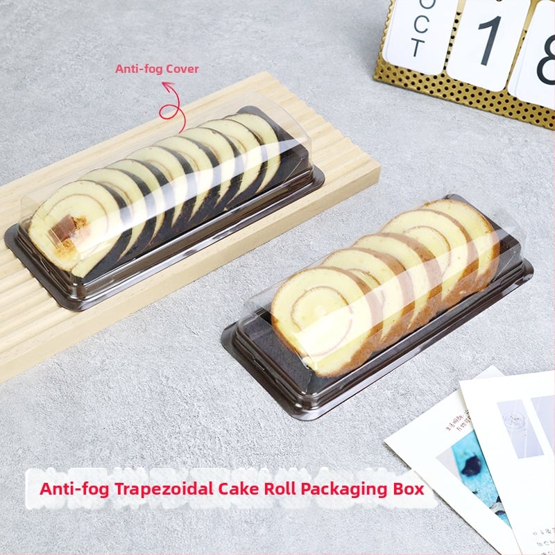Trapezoidálna krabica na balenie koláčových rolov pre dlhé Swiss rolky, rolky s tigrom vzorom, sushi rolky, nakrájané plátky, priehľadná plastová krabička na pečivo