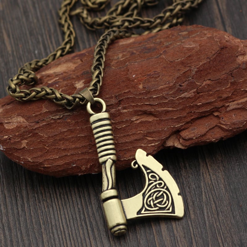 Muški lanac od legure s tomahawk oblikom, privjesak, kožni konopac, geometrijski retro amulet