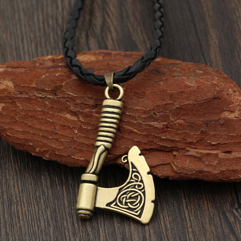 Muški lanac od legure s tomahawk oblikom, privjesak, kožni konopac, geometrijski retro amulet