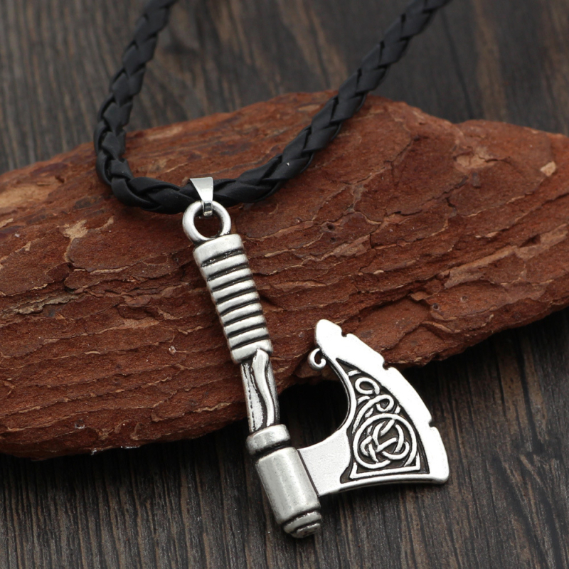 Muški lanac od legure s tomahawk oblikom, privjesak, kožni konopac, geometrijski retro amulet