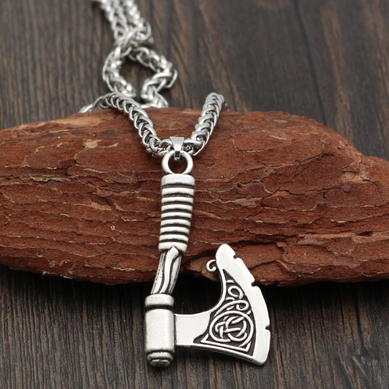 Muški lanac od legure s tomahawk oblikom, privjesak, kožni konopac, geometrijski retro amulet