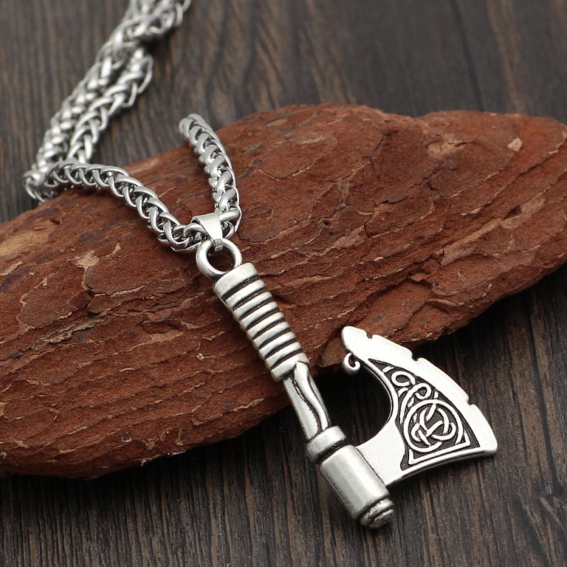 Muški lanac od legure s tomahawk oblikom, privjesak, kožni konopac, geometrijski retro amulet