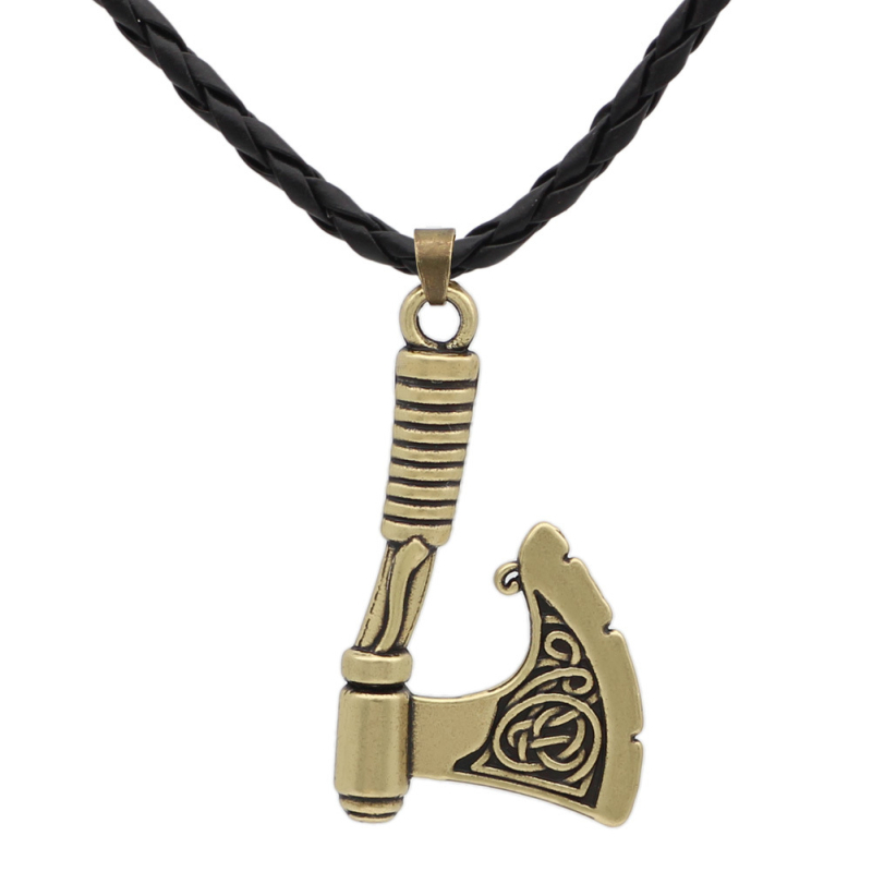 Muški lanac od legure s tomahawk oblikom, privjesak, kožni konopac, geometrijski retro amulet