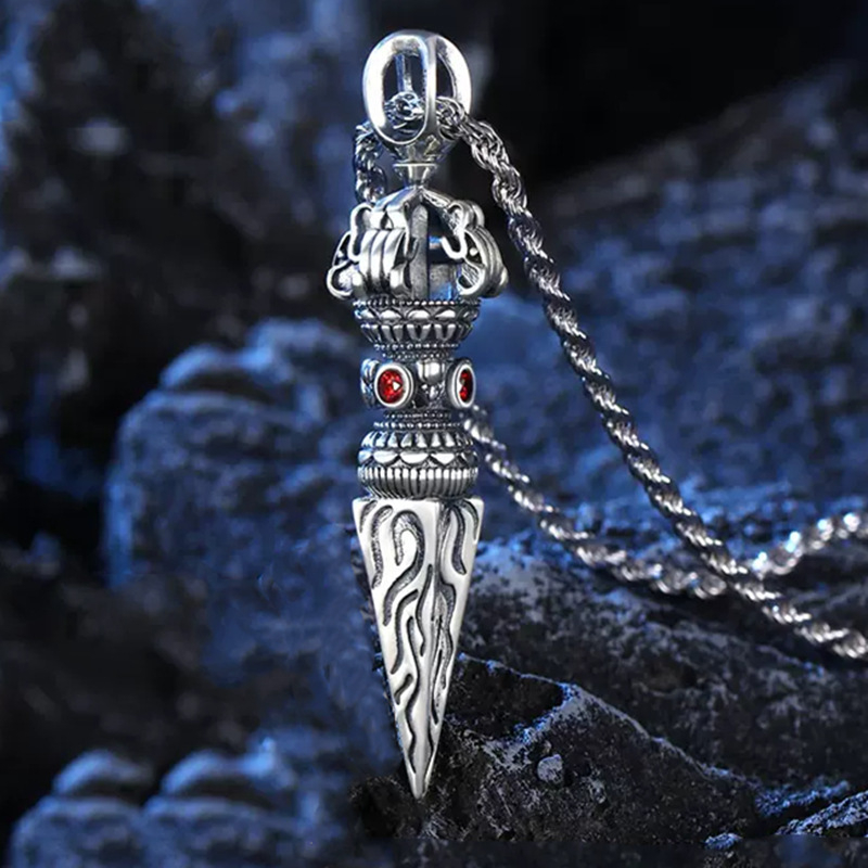 S925 sterling srebrni Vajra privjesak za ogrlicu, retro stil, muški modni dodatak