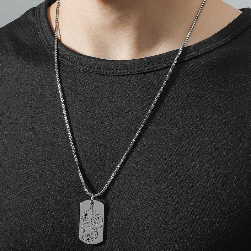 Personalizirani muški lanac s drakom od titan čelika, otvoreni zmajev privjesak, retro stil